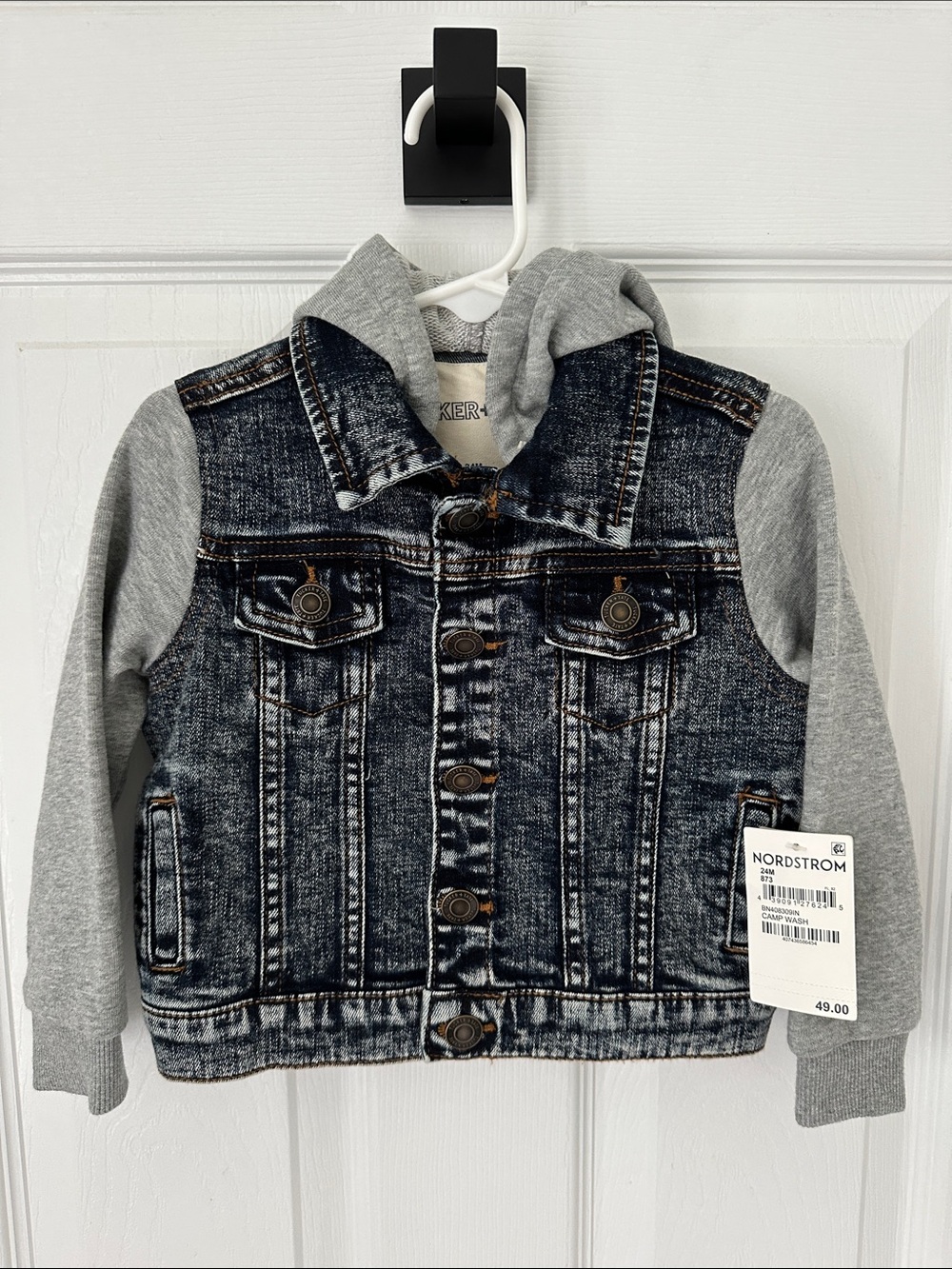 Tucker + Tate Dark Wash Denim Jacket with Gray Hood & Sleeves